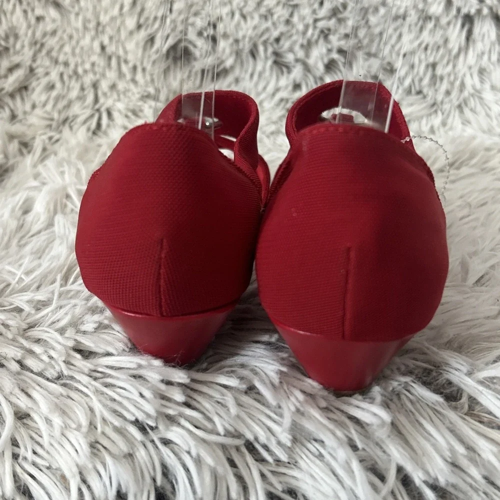Laura Scott Red Open-Toe Wedge Sandals with Silver Accent